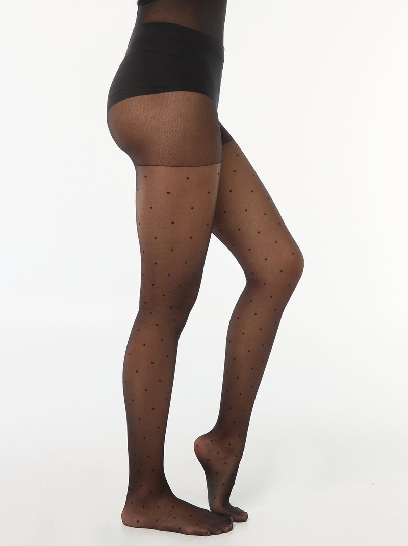 Panty in plumetis met stippen - 30D zwart - Kiabi