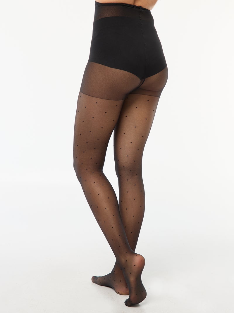 Panty in plumetis met stippen - 30D zwart - Kiabi