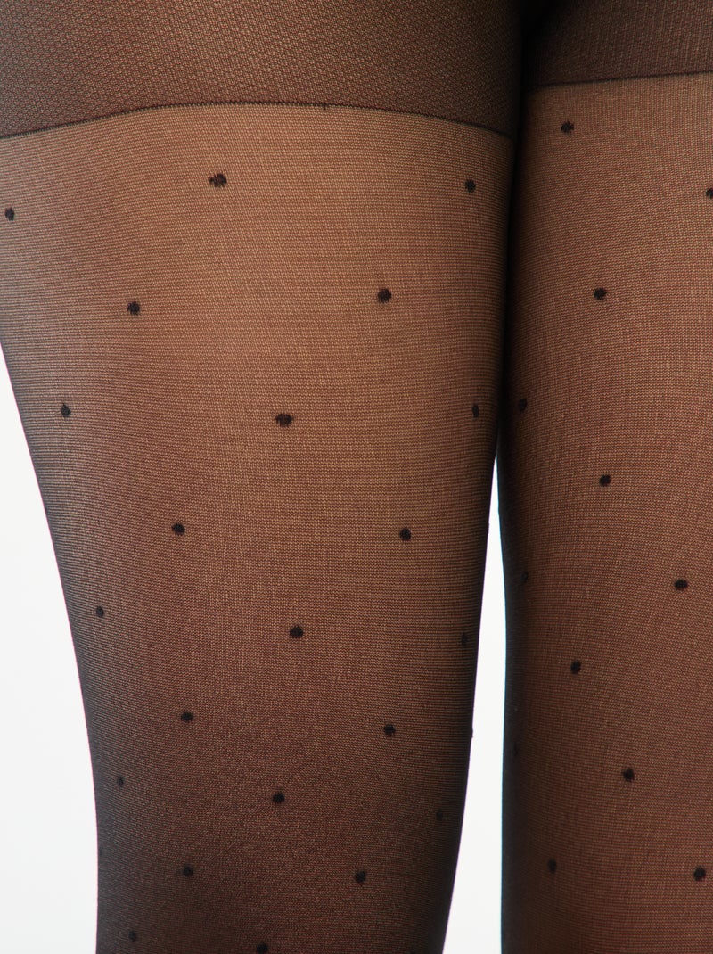 Panty in plumetis met stippen - 30D zwart - Kiabi