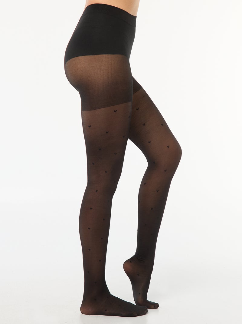 Panty van plumetis met hartjes zwart - Kiabi