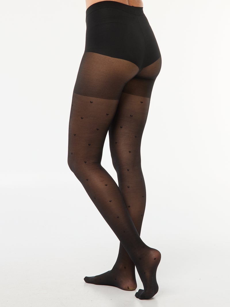Panty van plumetis met hartjes zwart - Kiabi