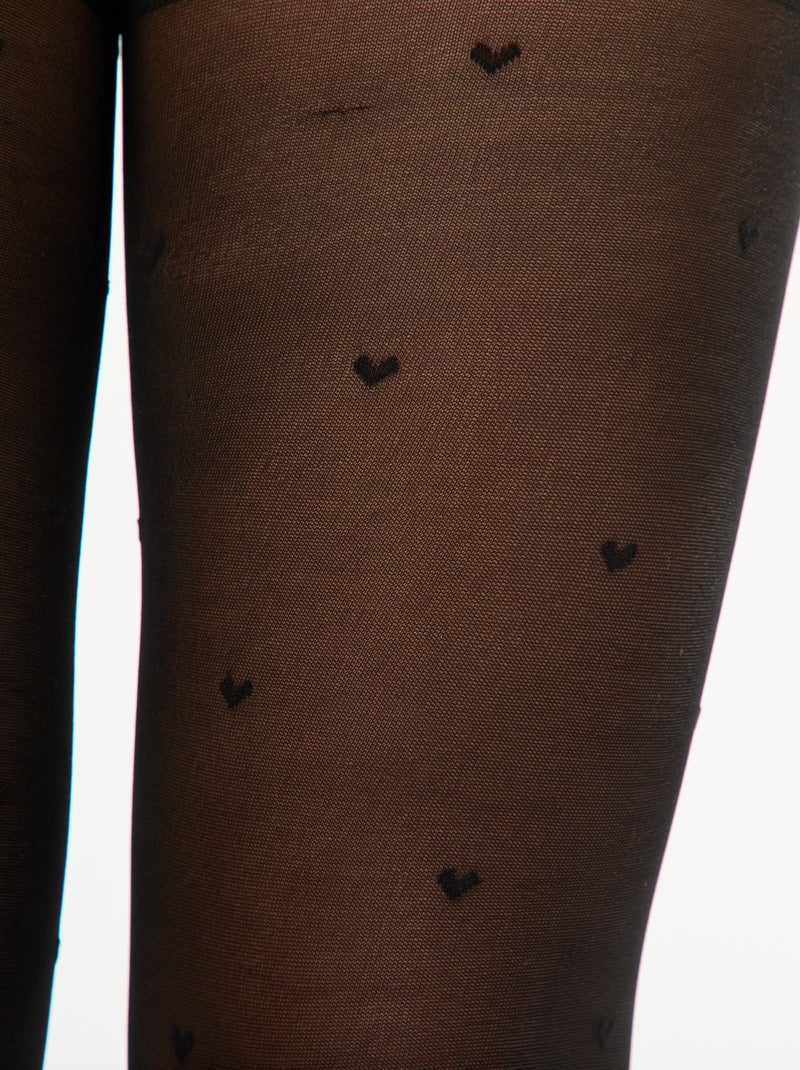 Panty van plumetis met hartjes zwart - Kiabi
