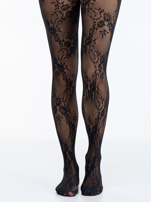 Panty's met bloemenmotief en kanteffect - Kiabi