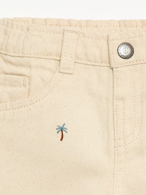 Paperbag broek met all-over borduurwerk van katoentwill - Kiabi