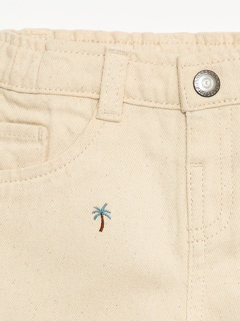 Paperbag broek met all-over borduurwerk van katoentwill Biege - Kiabi
