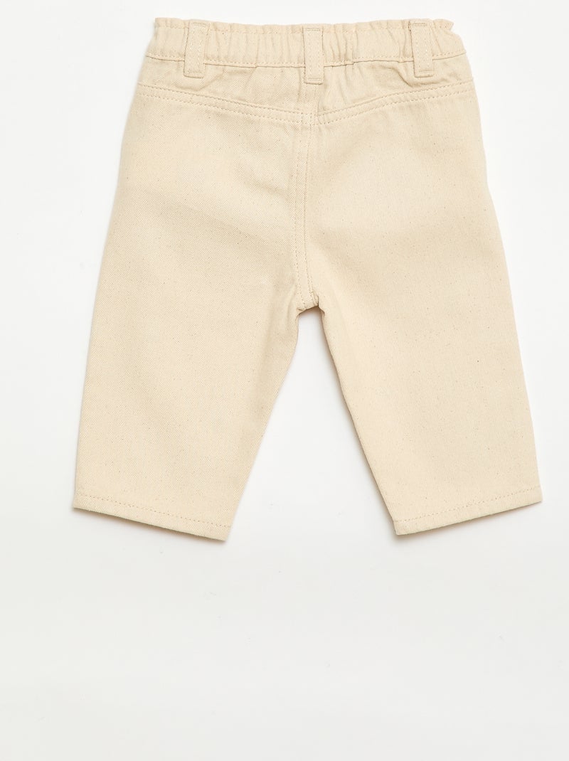 Paperbag broek met all-over borduurwerk van katoentwill Biege - Kiabi