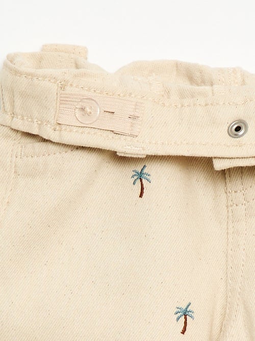 Paperbag broek met all-over borduurwerk van katoentwill - Kiabi