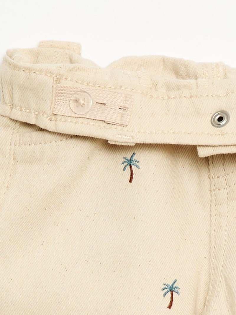 Paperbag broek met all-over borduurwerk van katoentwill Biege - Kiabi