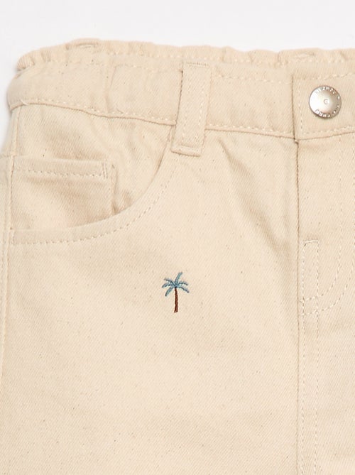 Paperbag broek met all-over borduurwerk van katoentwill - Kiabi