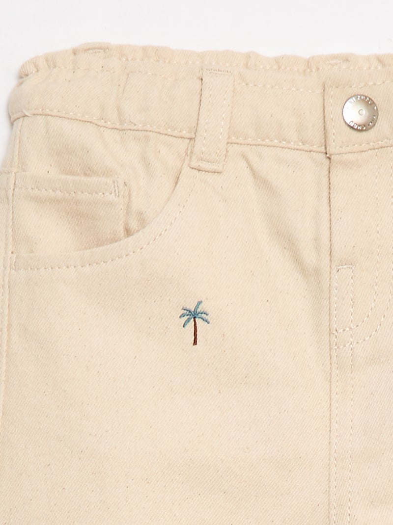 Paperbag broek met all-over borduurwerk van katoentwill Biege - Kiabi