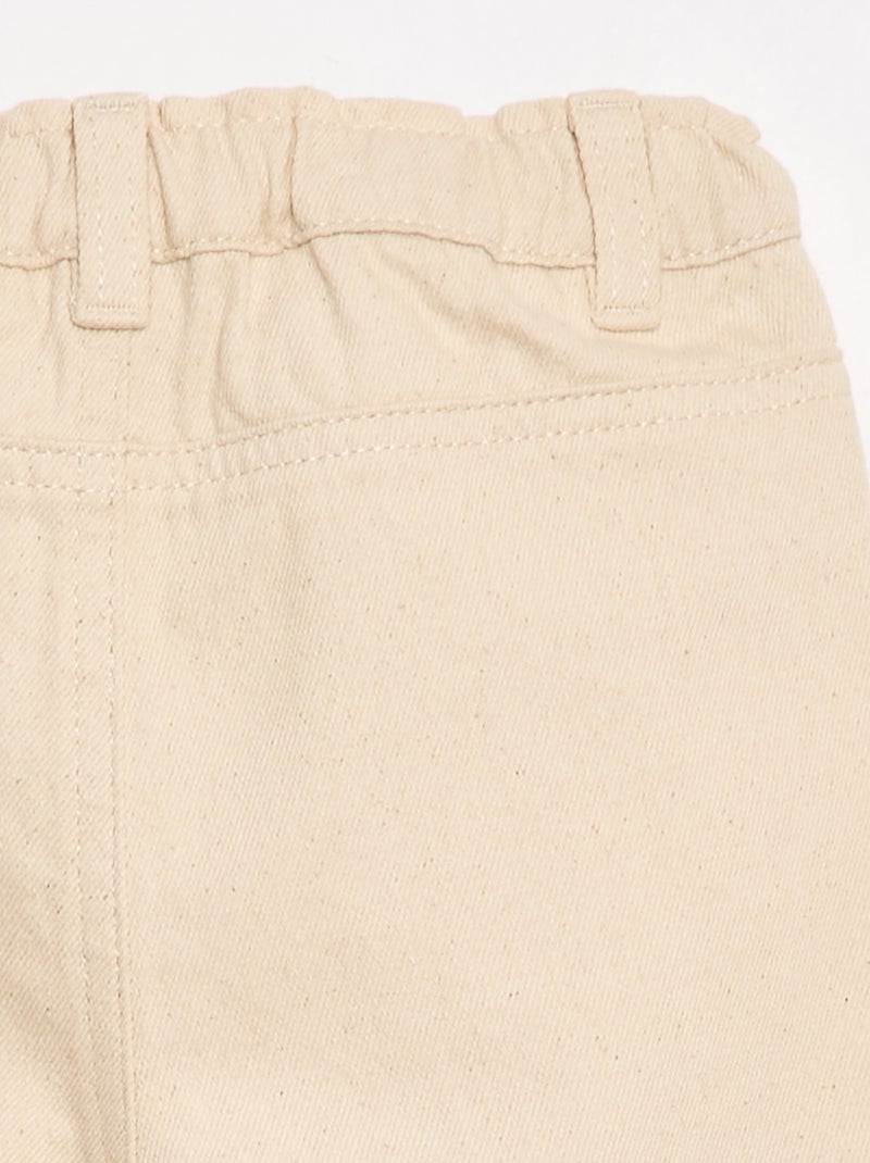 Paperbag broek met all-over borduurwerk van katoentwill Biege - Kiabi