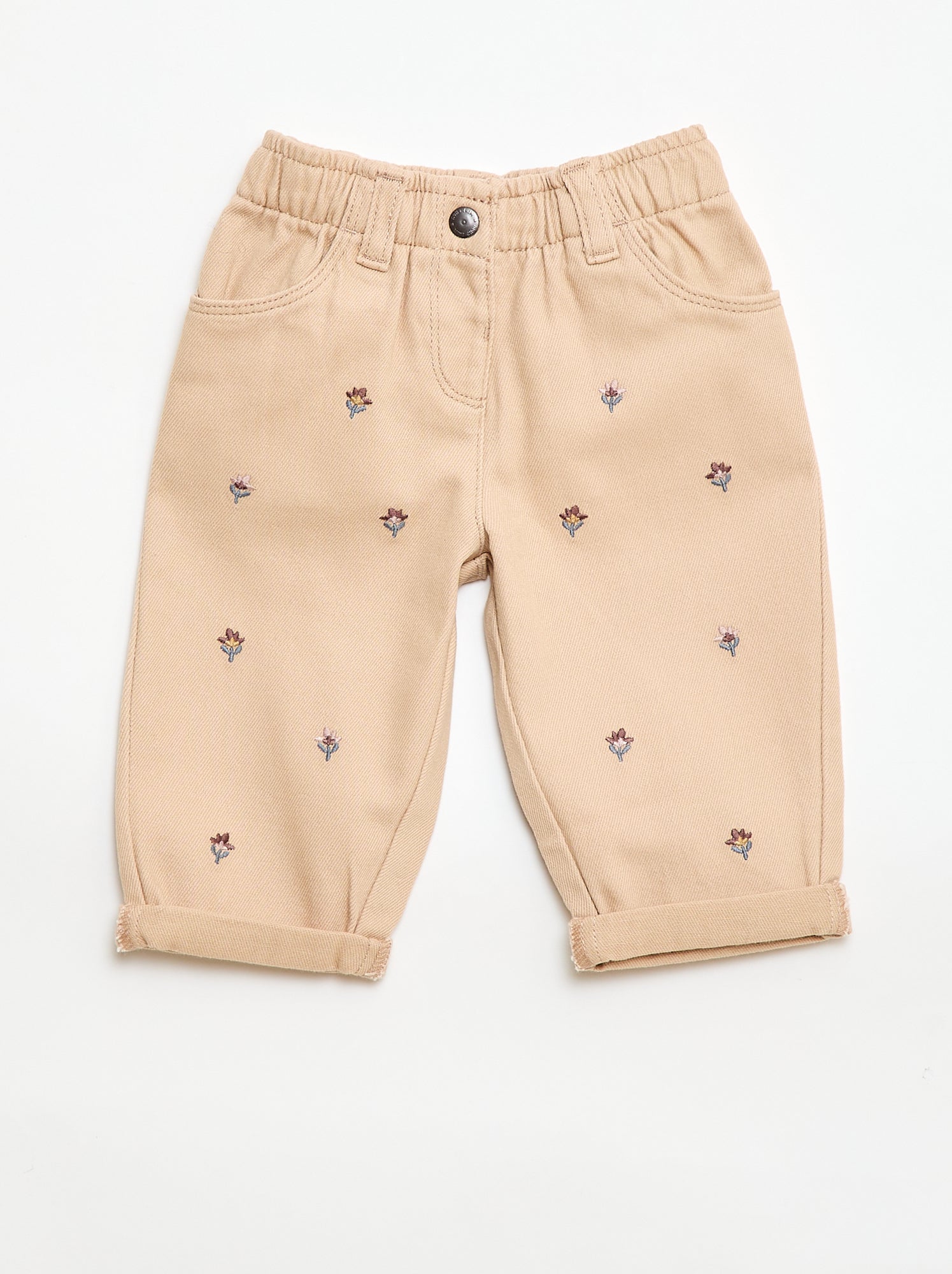 Paperbag broek met 'bloemen' borduursel