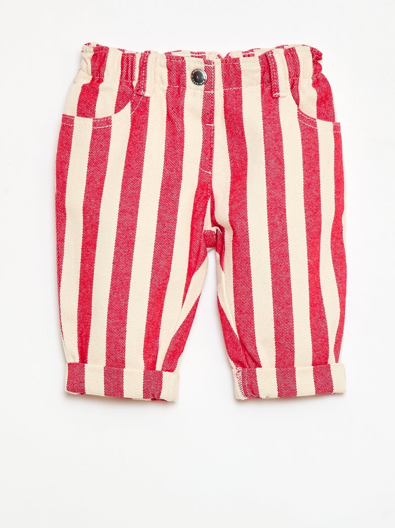 Paperbag broek van katoentwill Rood - Kiabi