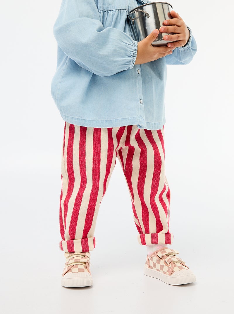 Paperbag broek van katoentwill Rood - Kiabi