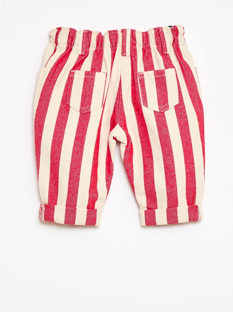Paperbag broek van katoentwill Rood - Kiabi