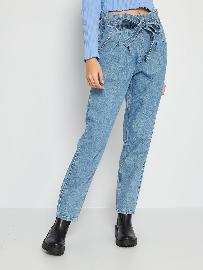 Paperbag-jeans met ceintuur BLAUW - Kiabi