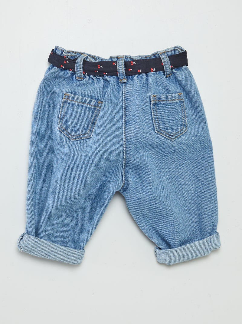 Paperbagjeans + riem met motiefje BLAUW - Kiabi