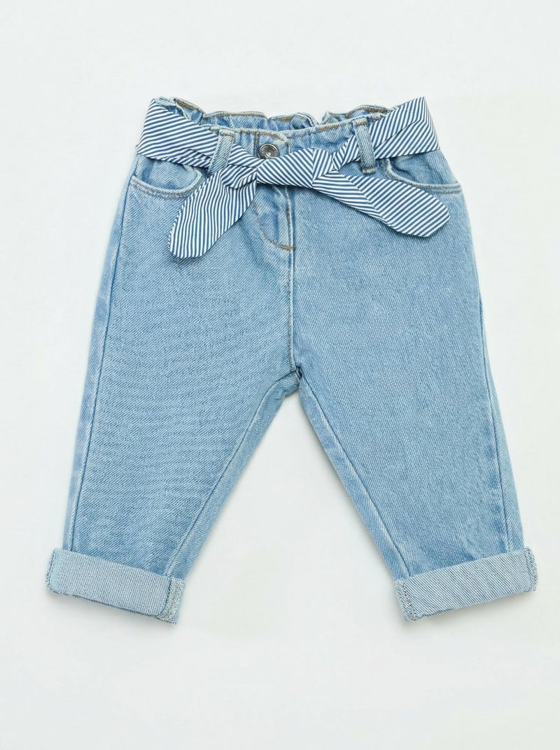 Paperbagjeans + riem met motiefje Blauw - Kiabi