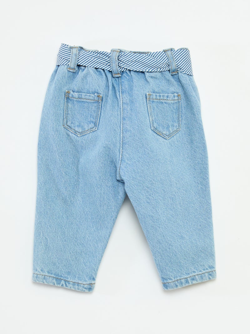 Paperbagjeans + riem met motiefje Blauw - Kiabi