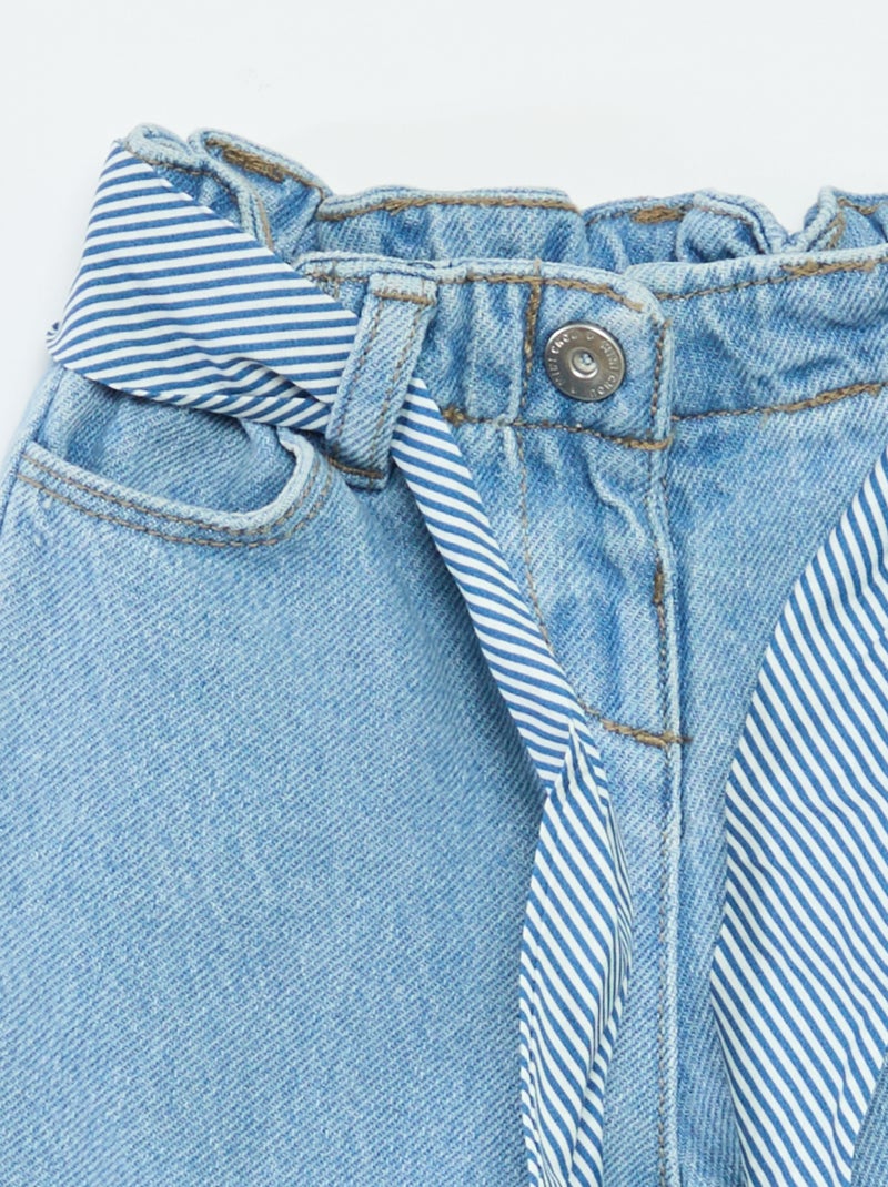 Paperbagjeans + riem met motiefje Blauw - Kiabi