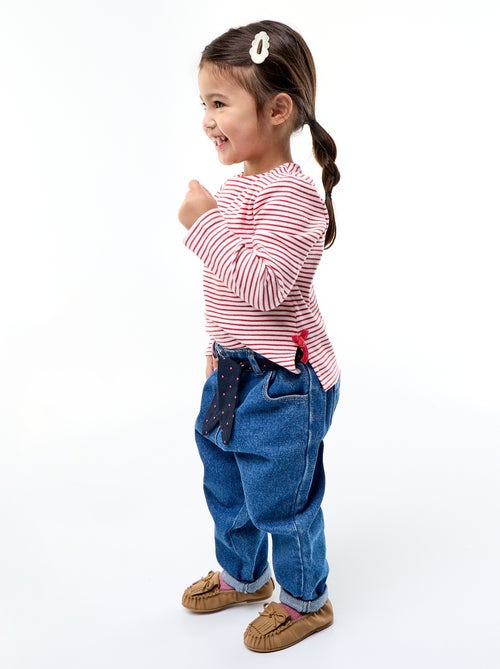 Paperbagjeans + riem met motiefje - Kiabi