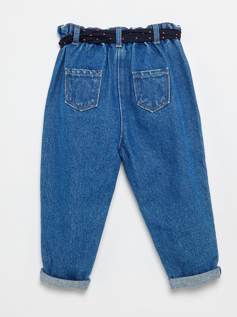 Paperbagjeans + riem met motiefje Blauw - Kiabi