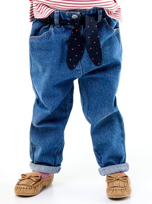 Paperbagjeans + riem met motiefje - Kiabi