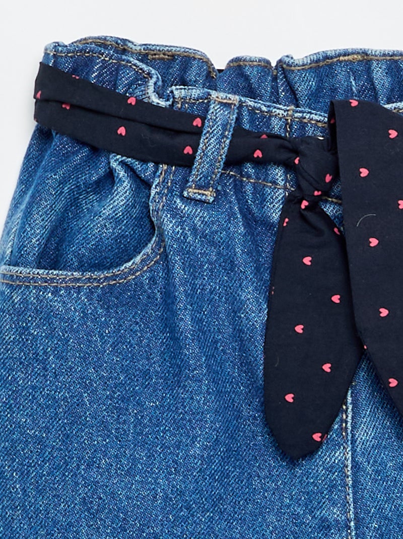Paperbagjeans + riem met motiefje Blauw - Kiabi
