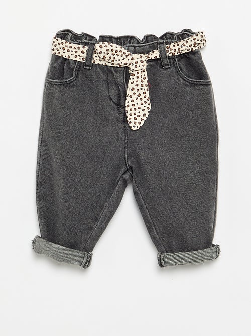 Paperbagjeans + riem met motiefje - Kiabi