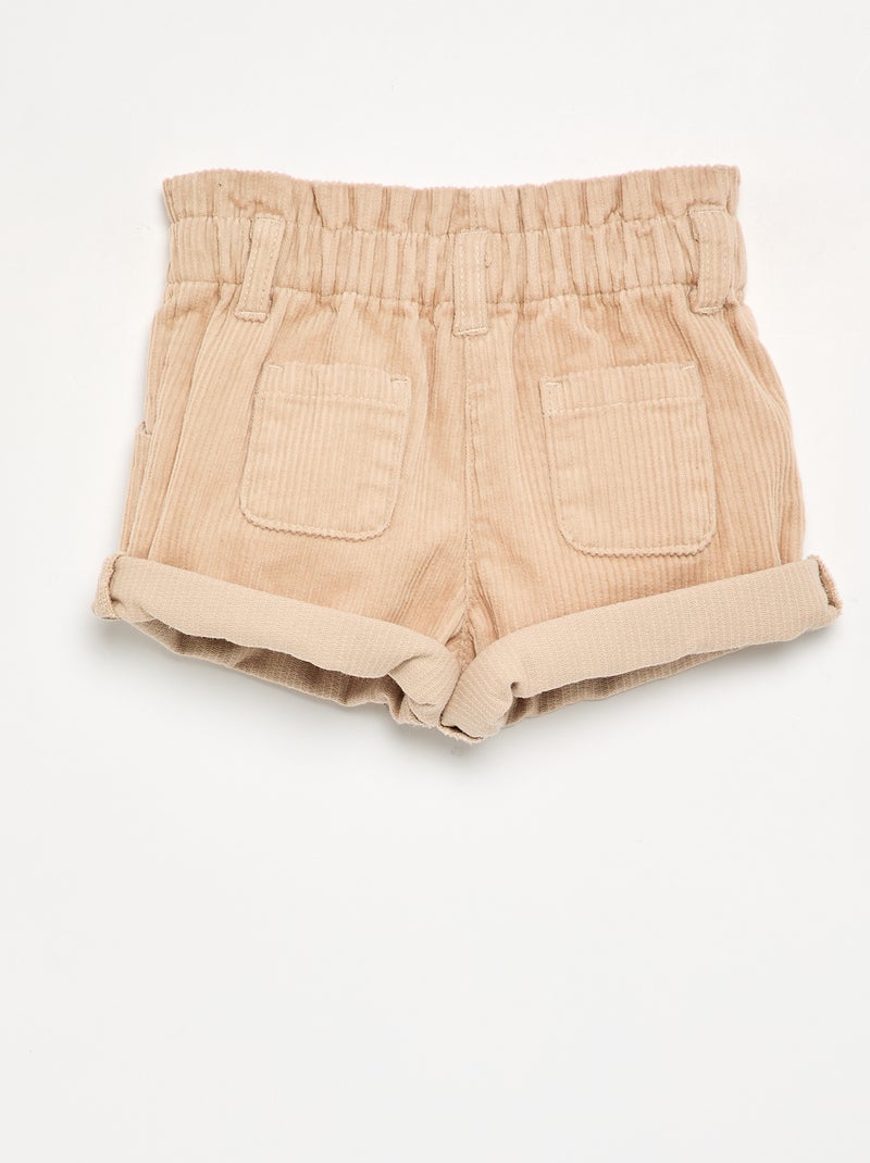 Paperbagshort van ribfluweel Biege - Kiabi