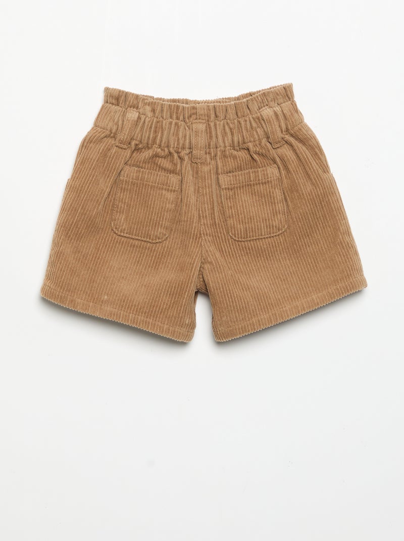 Paperbagshort van ribfluweel Bruin - Kiabi