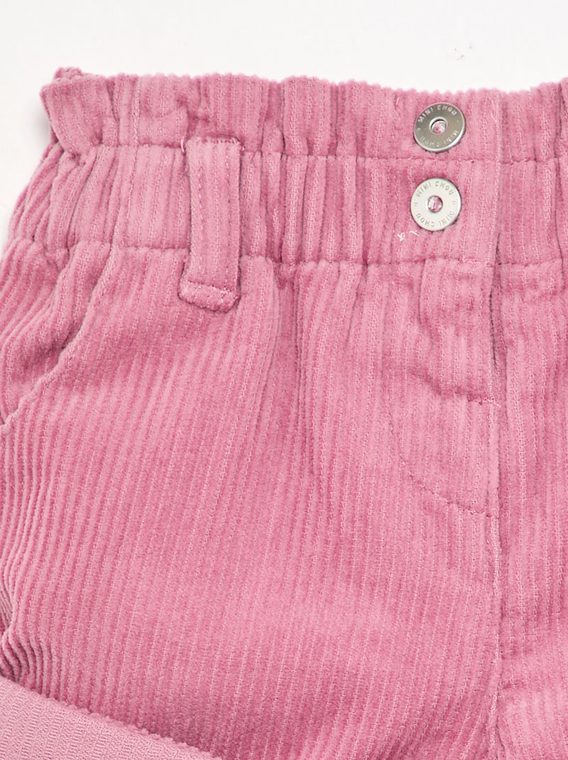 Paperbagshort van ribfluweel Rose - Kiabi