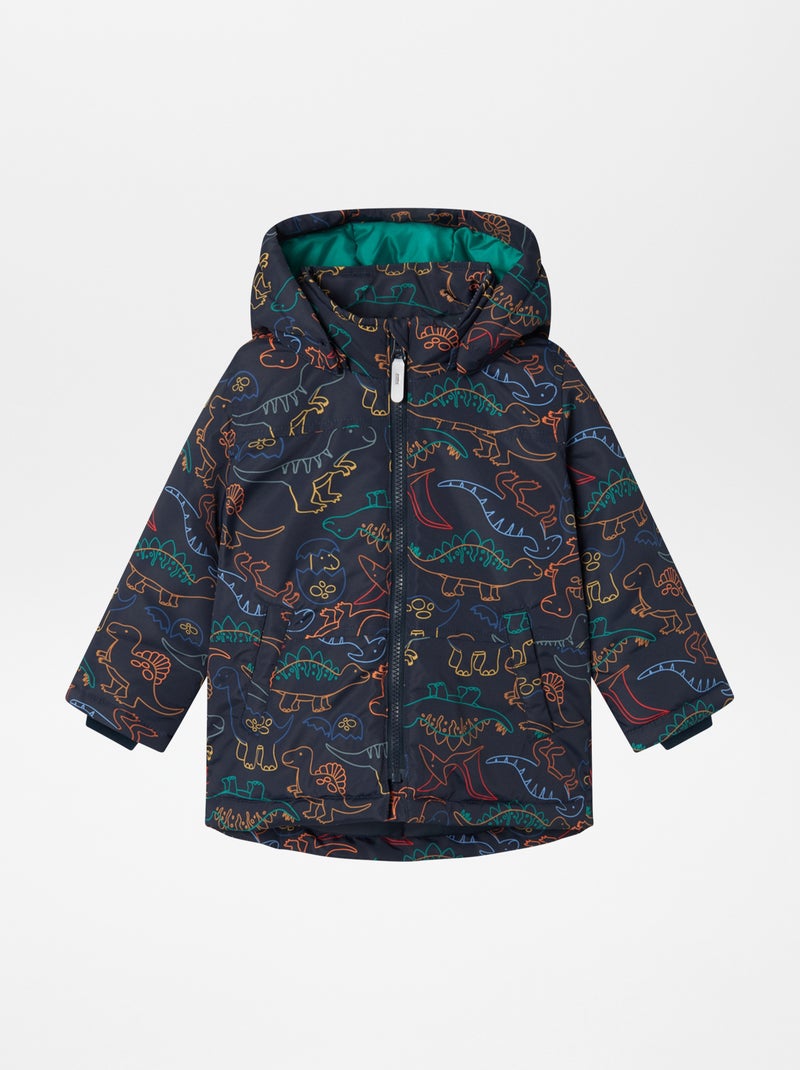 Parka met capuchon en dinosaurusprint BLAUW - Kiabi