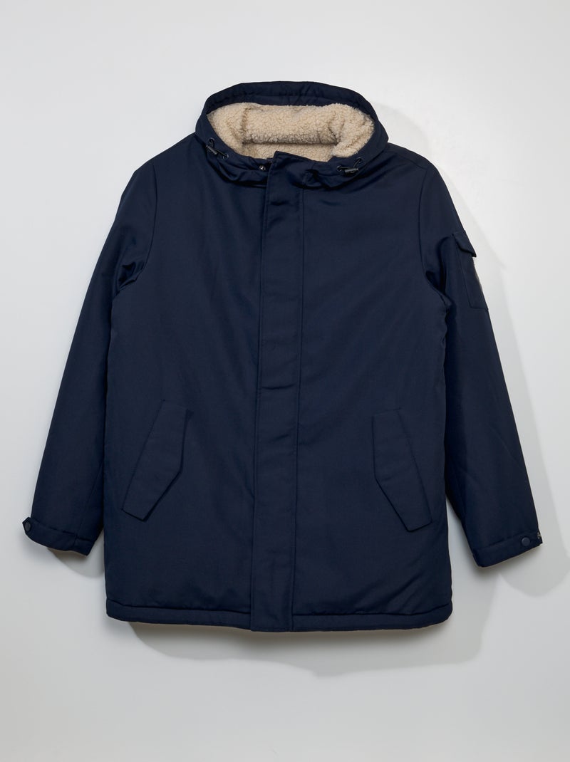 Parka met capuchon en schapenvacht effect voering BLAUW - Kiabi