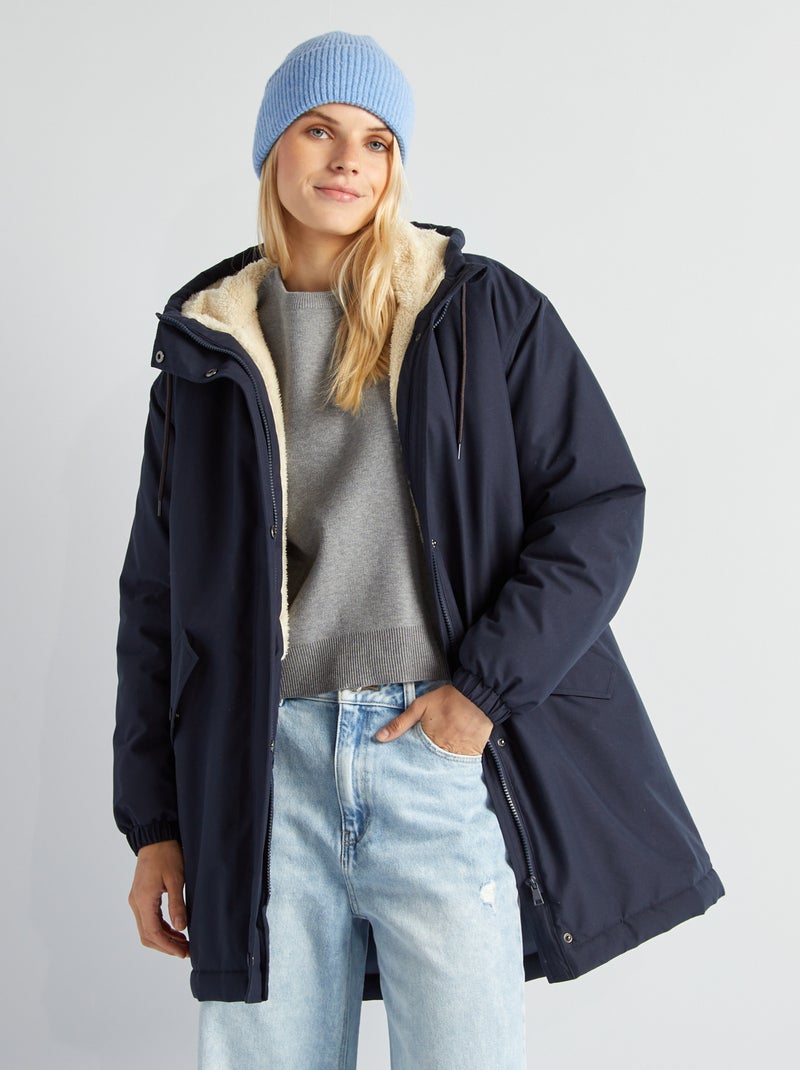 Parka met capuchon en schapenvacht effect voering BLAUW - Kiabi