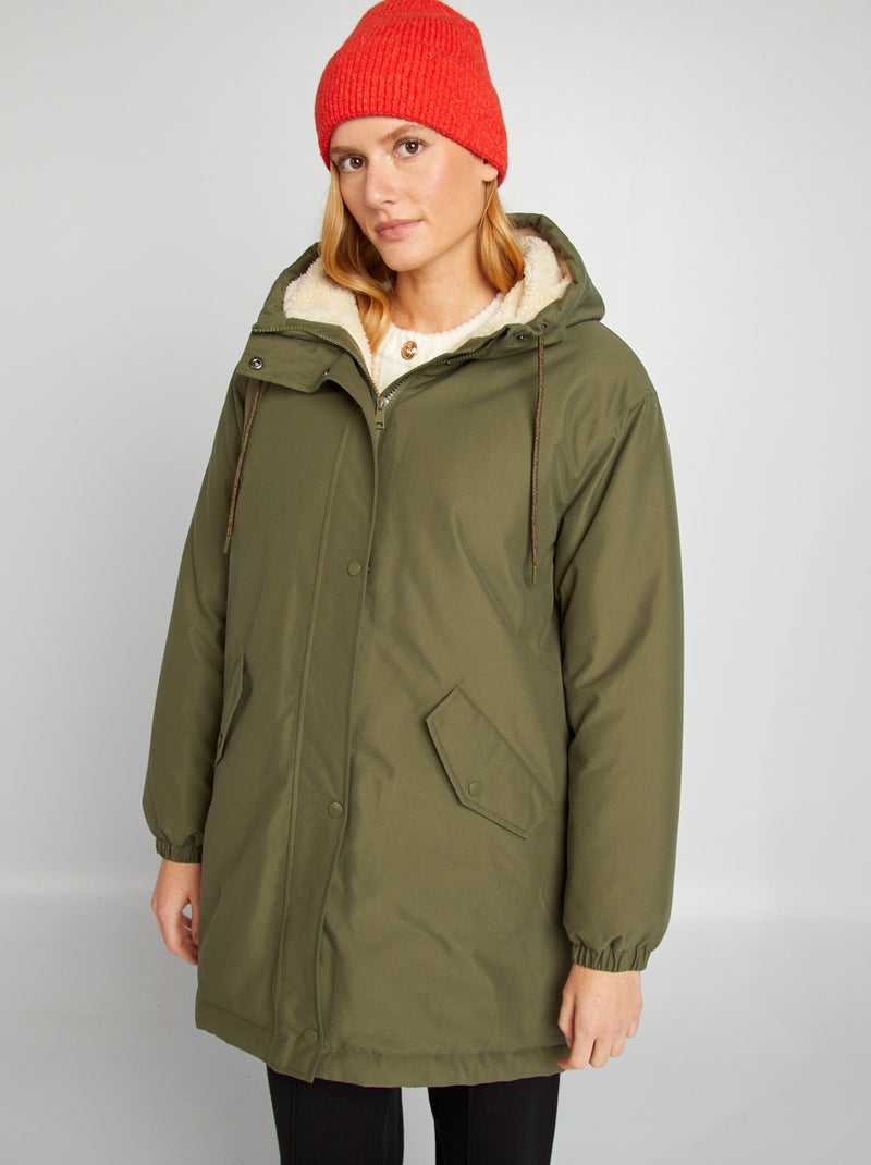 Parka met capuchon en schapenvacht effect voering - BLAUW - 49.00