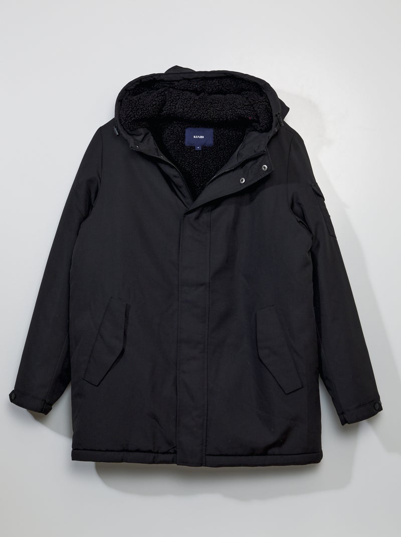 Parka met capuchon en schapenvacht effect voering ZWART - Kiabi