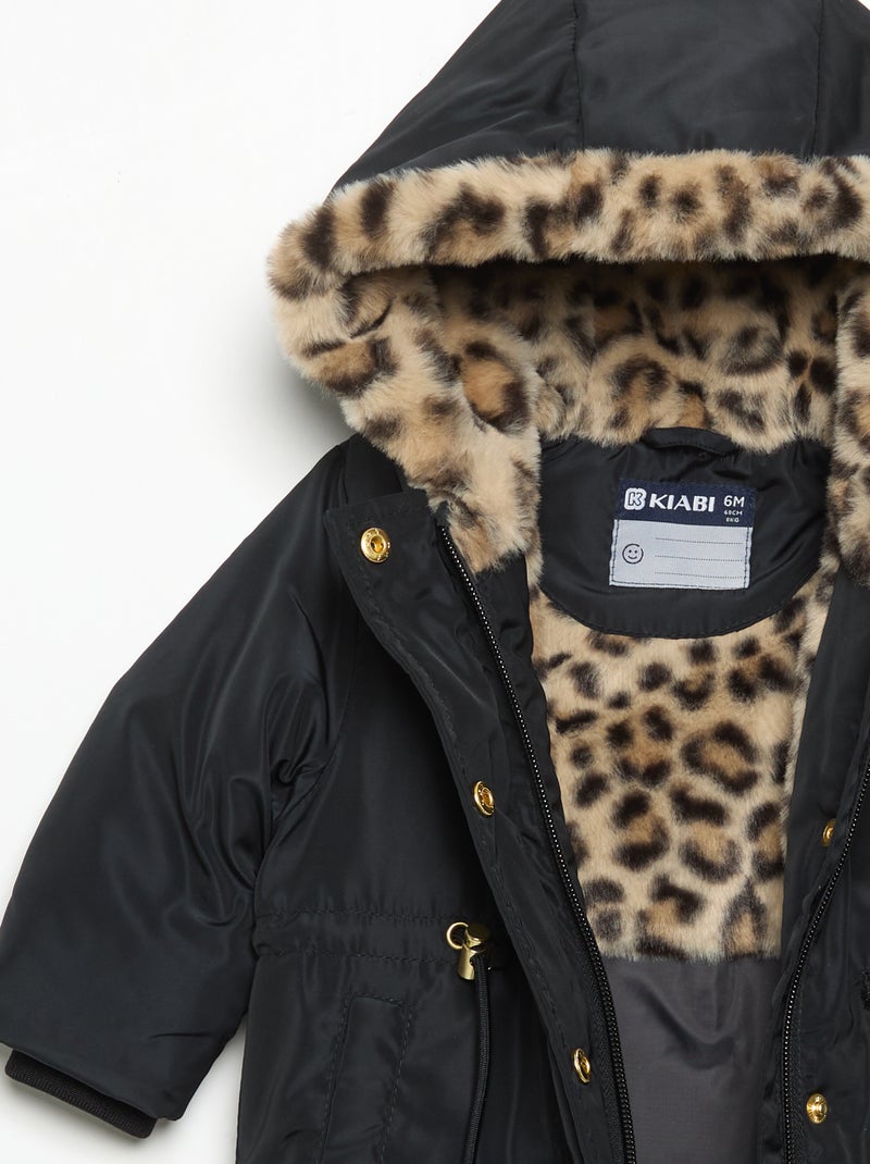 Parka met capuchon en voering van imitatiebont Zwart - Kiabi
