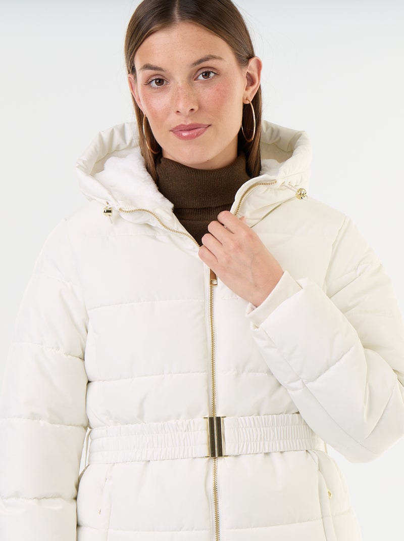 Parka met capuchon gevoerd met imitatiebont Wit - Kiabi