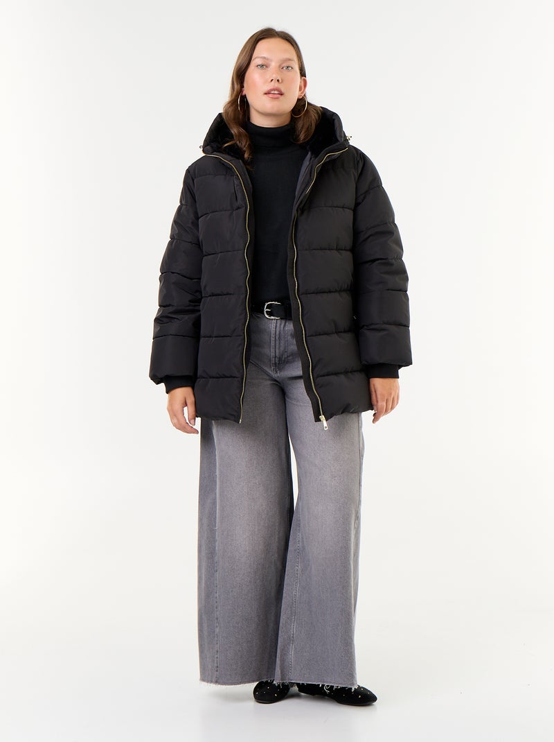 Parka met capuchon gevoerd met imitatiebont Zwart - Kiabi