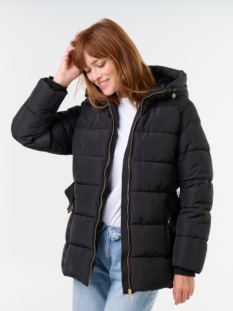 Parka met capuchon gevoerd met imitatiebont Zwart - Kiabi