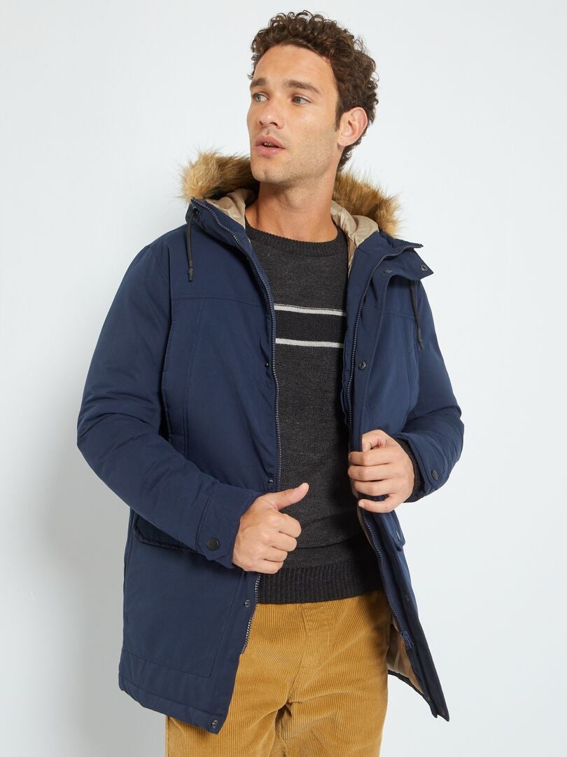 blauwe parka