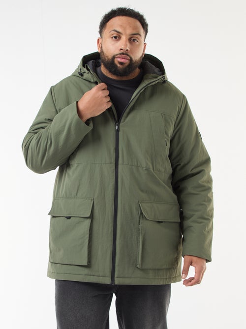 Parka met kap en opgestikte zakken met dubbele opening en fleece voering - Kiabi