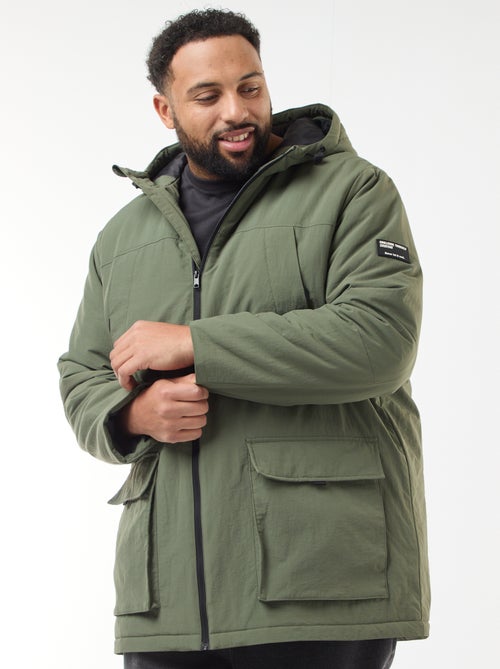 Parka met kap en opgestikte zakken met dubbele opening en fleece voering - Kiabi