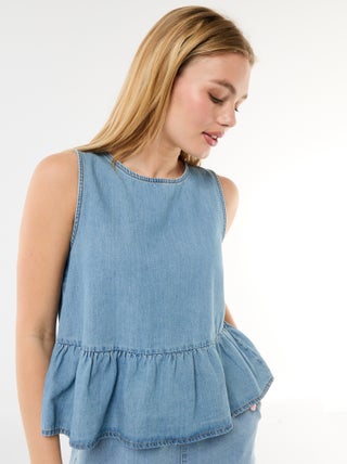 Peplum blouse van mouwloos denim