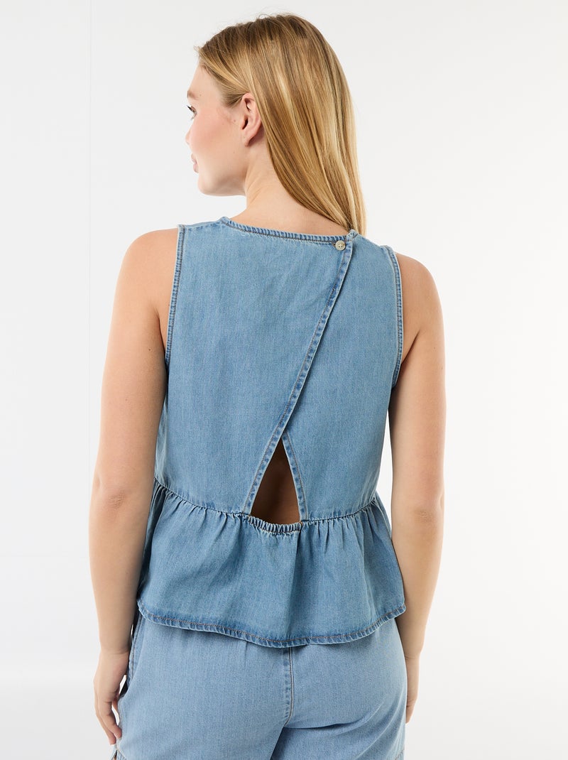 Peplum blouse van mouwloos denim Blauw - Kiabi