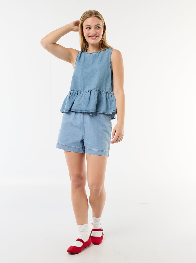 Peplum blouse van mouwloos denim Blauw - Kiabi