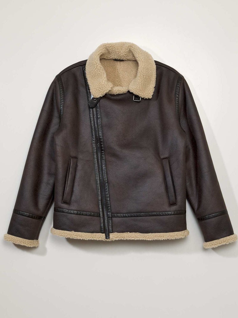 Pilotenjack met met schapenvacht effect BRUIN - Kiabi