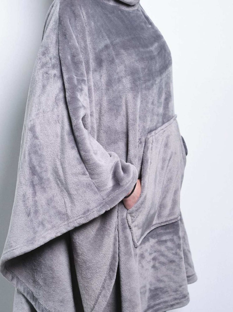 Plaid/poncho met kangoeroezak GRIJS - Kiabi