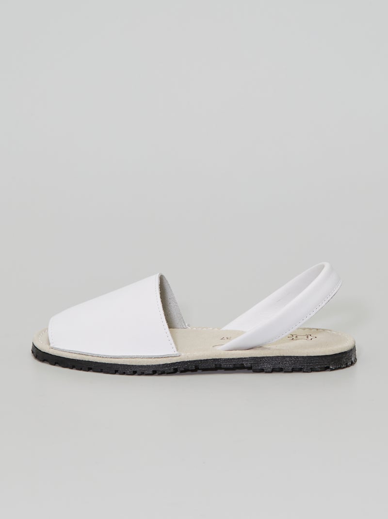 Platte, leren sandalen WIT - Kiabi